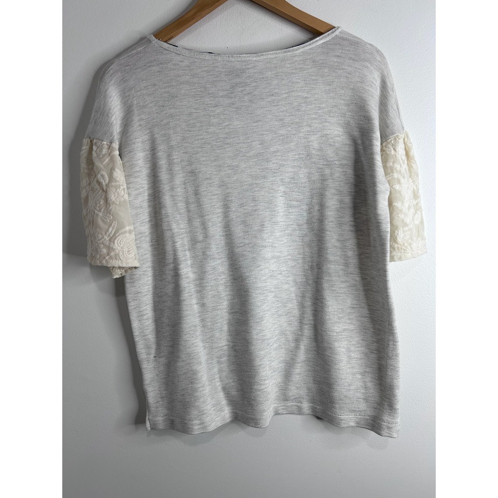 Anthropologie Dolan Boxy Blouse Top Womens XS Heather Grey Lace Boho Feminine - Picture 5 of 8